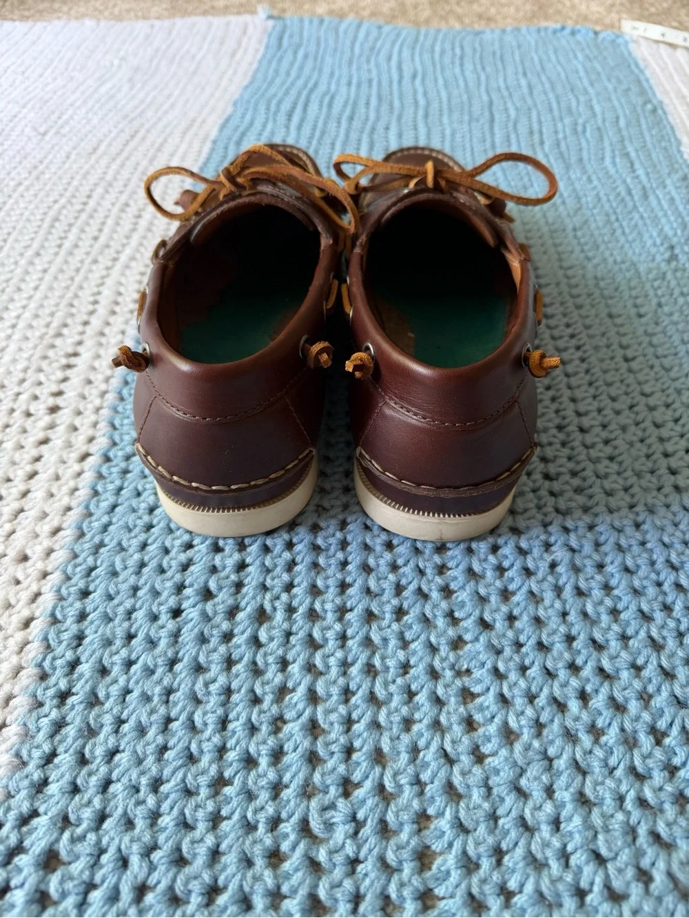 Polo Ralph Lauren Men's Brown Leather Boat Shoes with Contrast Laces